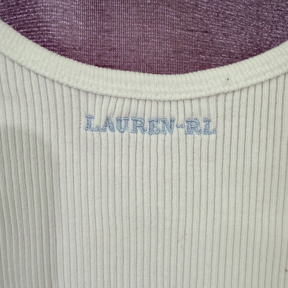 Lauren Ralph Lauren Ribbed Tank Top White Scoop Neck Cropped Sleeveless Basic - Picture 2 of 6
